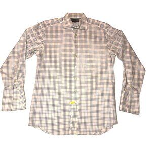 HICKEY FREEMAN FRENCH CUFF DRESS SHIRT SZ L BUTTON FRONT WHITE BLUE ITALY